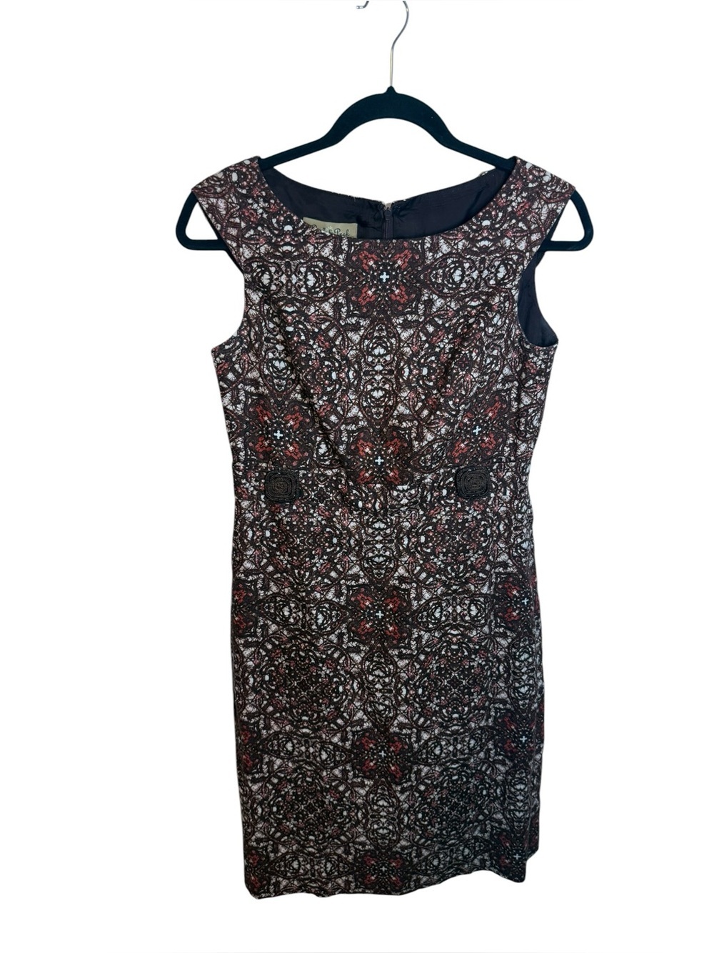Peck & Peck Brown Bohemian Patterned Linen Sheath Dress